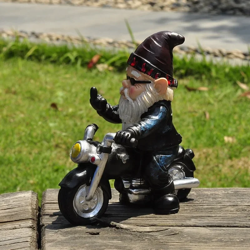 Gnome Dwarf Resin Home Garden Decoration Crafts Home Ornaments Biker Old Man Riding Motorcycle Statue Gardening Decorations - Image 3