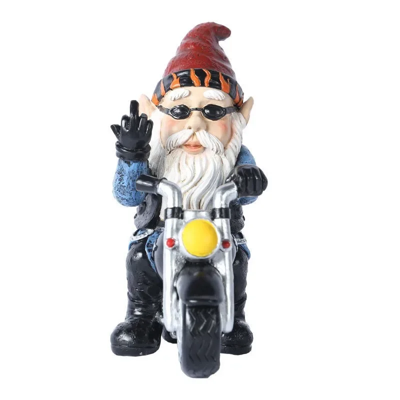 Gnome Dwarf Resin Home Garden Decoration Crafts Home Ornaments Biker Old Man Riding Motorcycle Statue Gardening Decorations - Image 6