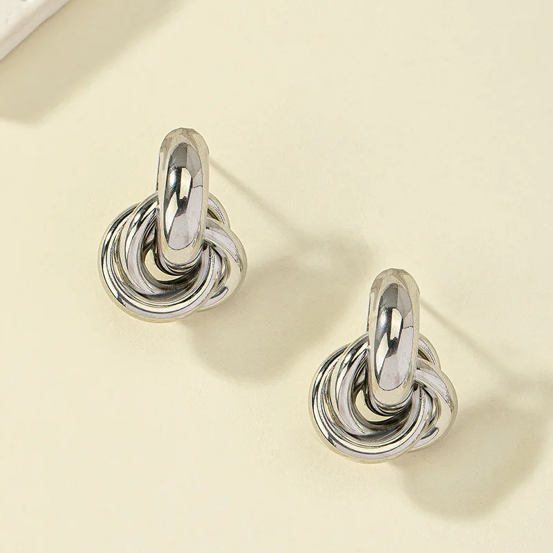Gold SIlver Color Knot Hoop Earring For Women Shiny Plating Trendy Earring Stud Cute Daily Wear Jewelry - Image 4