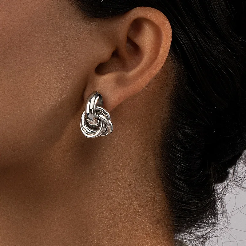Gold SIlver Color Knot Hoop Earring For Women Shiny Plating Trendy Earring Stud Cute Daily Wear Jewelry - Image 5