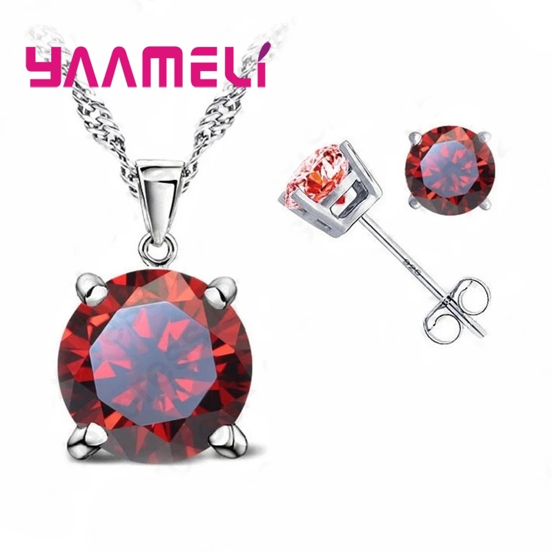 Good Quality 925 Sterling Silver Jewelry Sets for Woman Classic Claw Setting Cubic Zirconia Stud Earring Pendant Necklace - Image 2