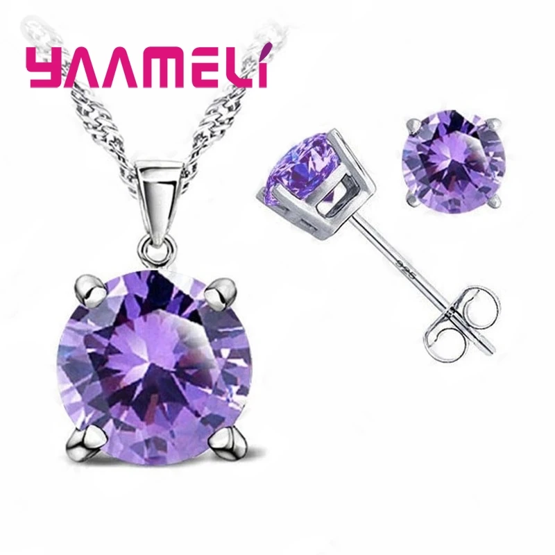 Good Quality 925 Sterling Silver Jewelry Sets for Woman Classic Claw Setting Cubic Zirconia Stud Earring Pendant Necklace - Image 3