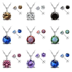 Good Quality 925 Sterling Silver Jewelry Sets for Woman Classic Claw Setting Cubic Zirconia Stud Earring Pendant Necklace