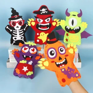 Halloween Hand Puppet for Kids Children Toddlers Gifts Cartoon Skeleton Pirate Monster Sewing DIY Craft Kits Role-play Toys