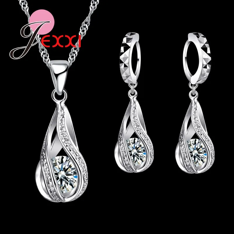 High Quality Austrian CZ Crystal Necklace and Earrings 925 Sterling Silver Jewelry Sets for Women Wedding Accessories - Image 4