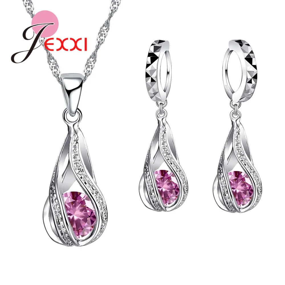High Quality Austrian CZ Crystal Necklace and Earrings 925 Sterling Silver Jewelry Sets for Women Wedding Accessories