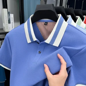 High quality fashionable summer new men's lapel polo short sleeved casual simple skin friendly breathable trendy top