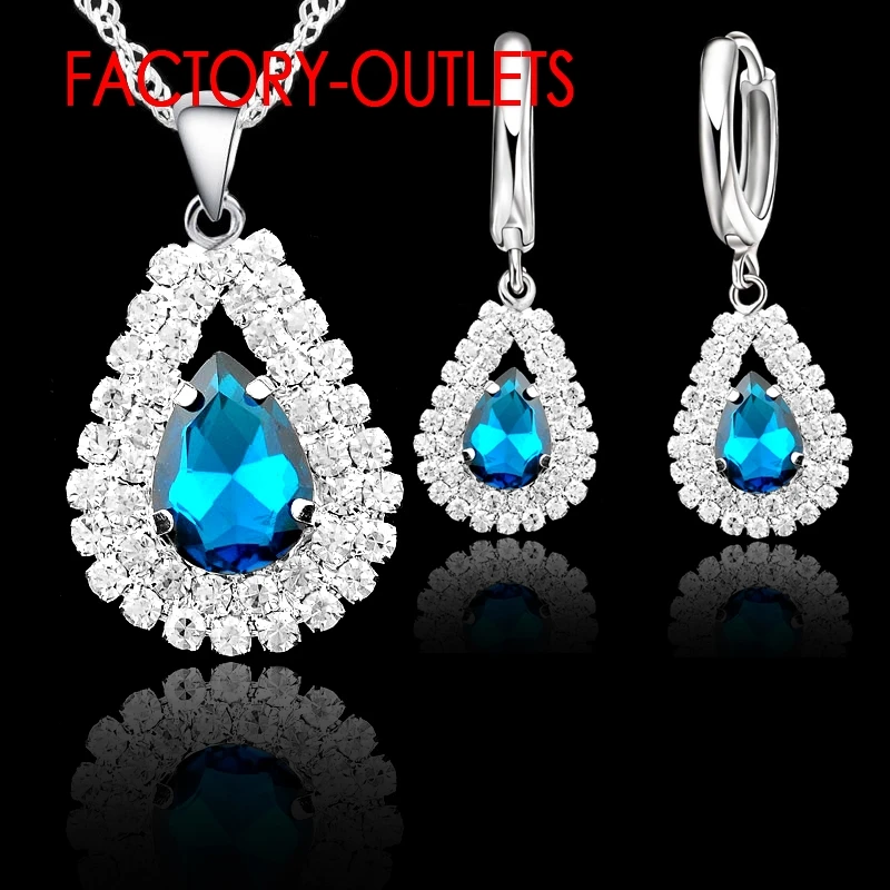 Hot Sale 925 Sterling Silver Bridal Jewelry Sets Austrian Crystal Water Drop Necklaces Hoop Earrings Women Party Engagement - Image 2