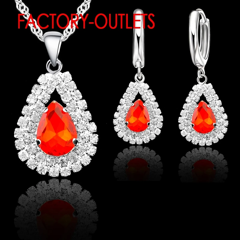 Hot Sale 925 Sterling Silver Bridal Jewelry Sets Austrian Crystal Water Drop Necklaces Hoop Earrings Women Party Engagement - Image 4