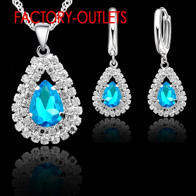 Hot Sale 925 Sterling Silver Bridal Jewelry Sets Austrian Crystal Water Drop Necklaces Hoop Earrings Women Party Engagement - Image 3