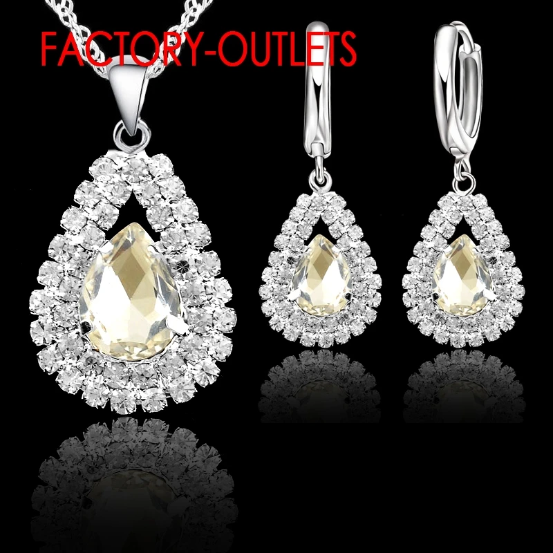 Hot Sale 925 Sterling Silver Bridal Jewelry Sets Austrian Crystal Water Drop Necklaces Hoop Earrings Women Party Engagement - Image 5