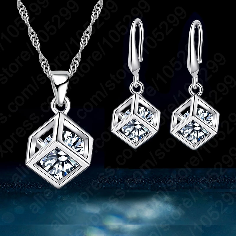 Hot Sale Big Promotion 925 Sterling Silver Jewelry Set Wedding Accessories Shiny Crystal Pendant Necklace Earrings - Image 4