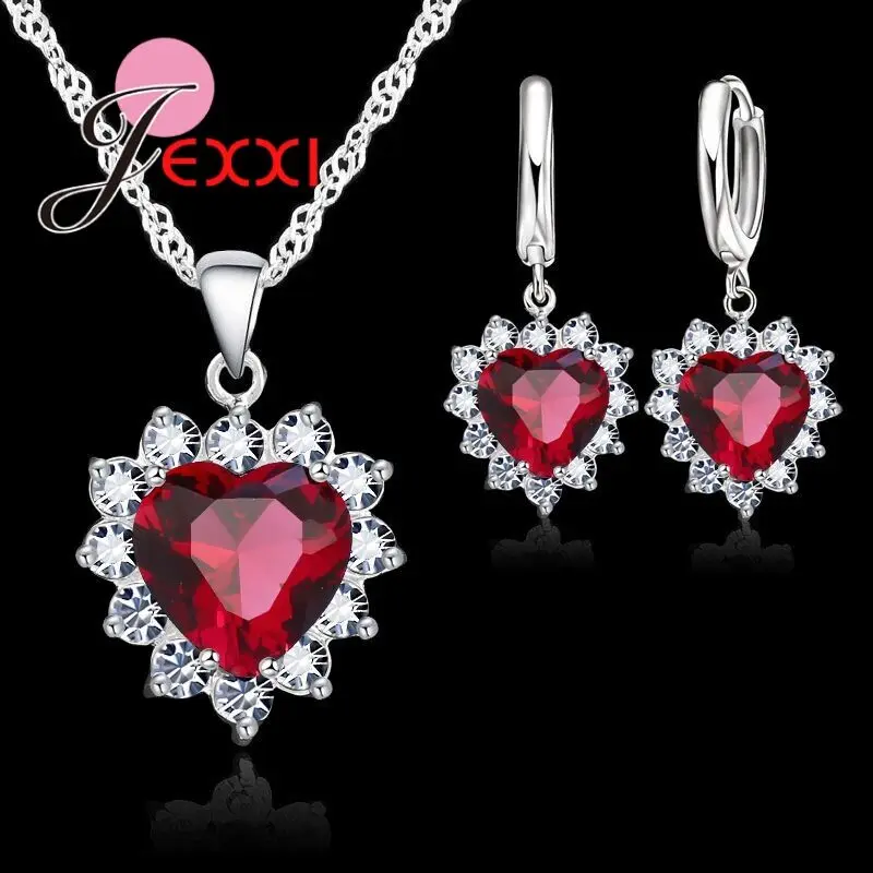 Hot Selling Kit Heart Shaped Multicolor Available Pendant Necklace With Earring Jewelry Set 925 Sterling Silver Earrings - Image 2