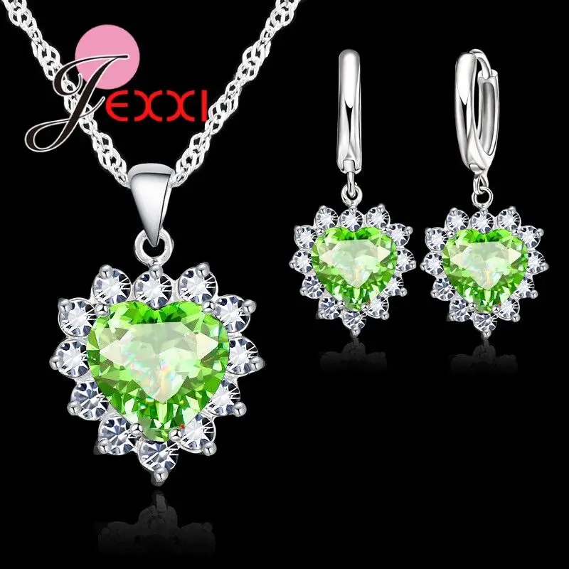 Hot Selling Kit Heart Shaped Multicolor Available Pendant Necklace With Earring Jewelry Set 925 Sterling Silver Earrings - Image 4