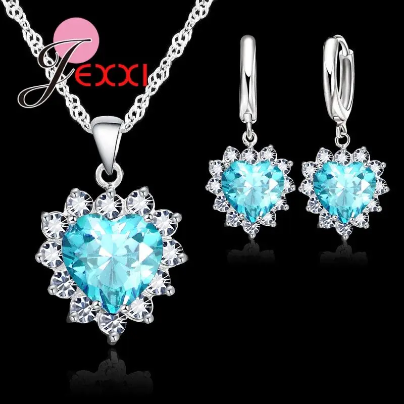 Hot Selling Kit Heart Shaped Multicolor Available Pendant Necklace With Earring Jewelry Set 925 Sterling Silver Earrings - Image 3