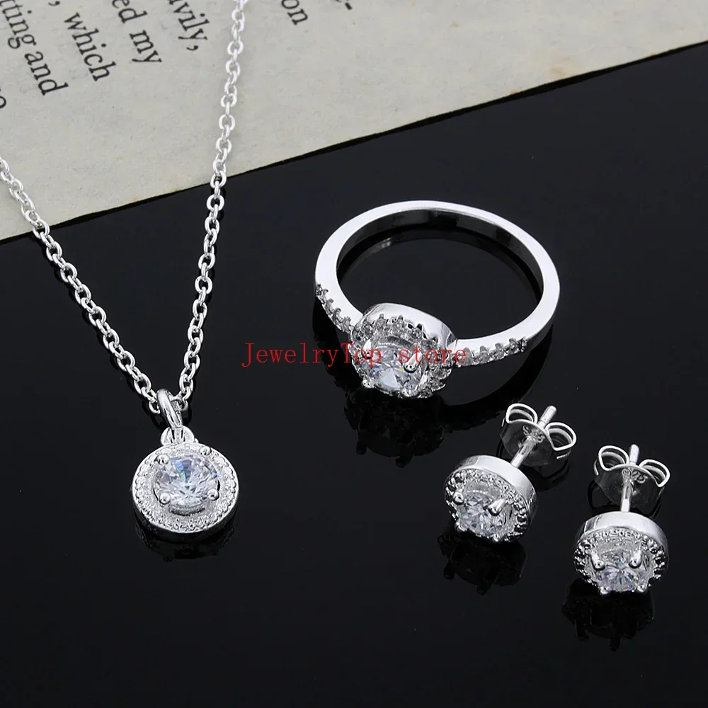Hot sale 925 Sterling silver Cute Christmas gift noble fashion elegant women shiny crystal CZ necklace earring ring jewelry Set - Image 2