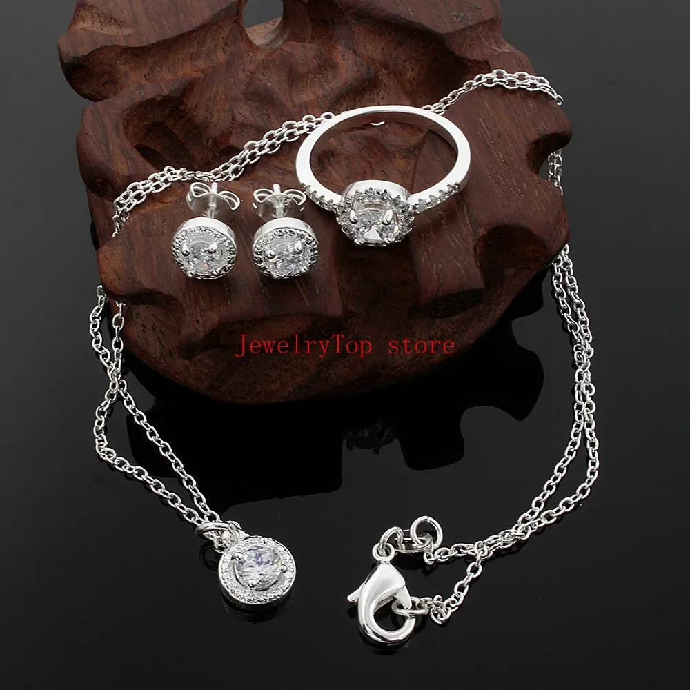 Hot sale 925 Sterling silver Cute Christmas gift noble fashion elegant women shiny crystal CZ necklace earring ring jewelry Set - Image 3