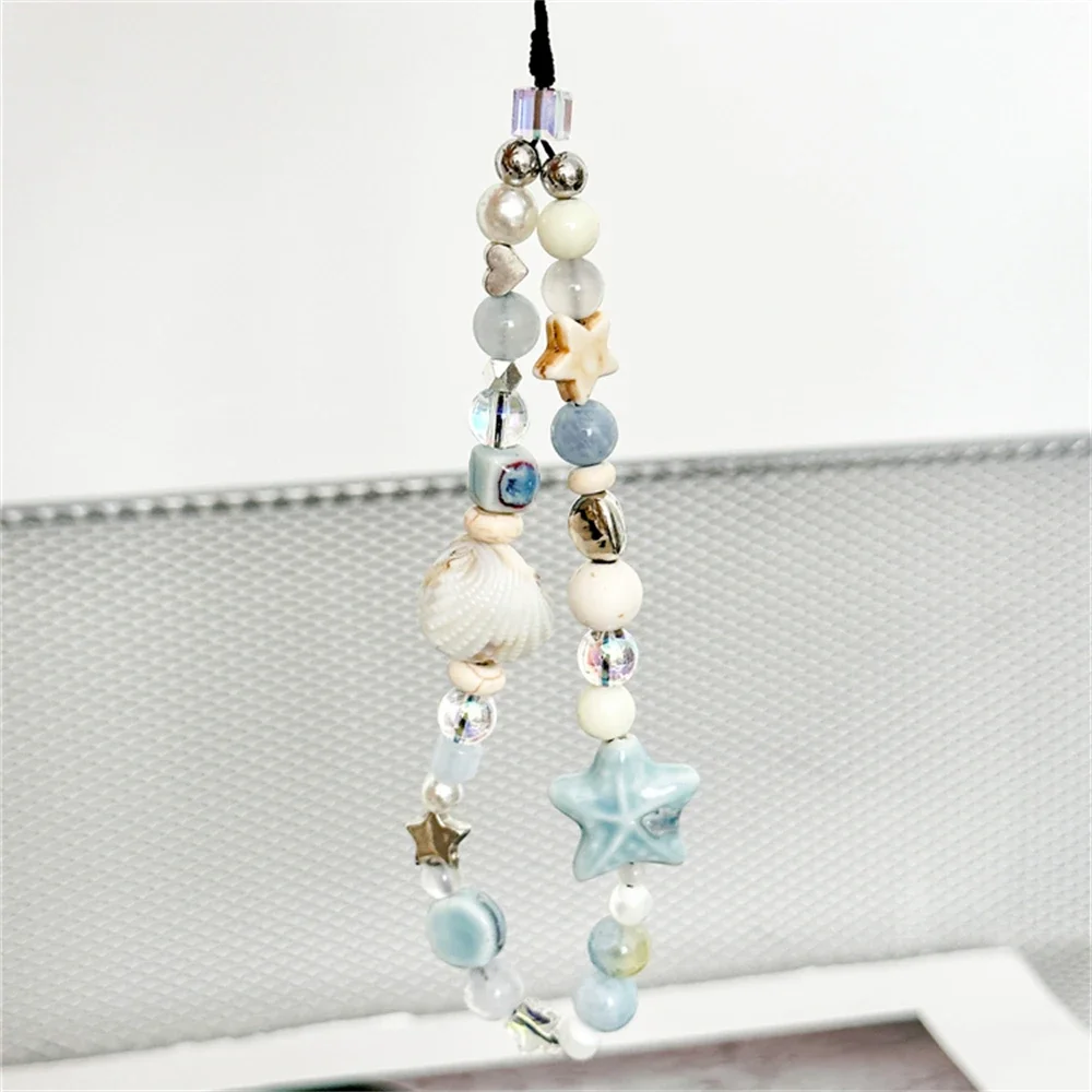 INS Star Seashell Beaded Cute Charm Chain Phone Lanyard Keychain Woman Girl Bag Pendant for Mobile Phone Pendant, Key Pendant - Image 5