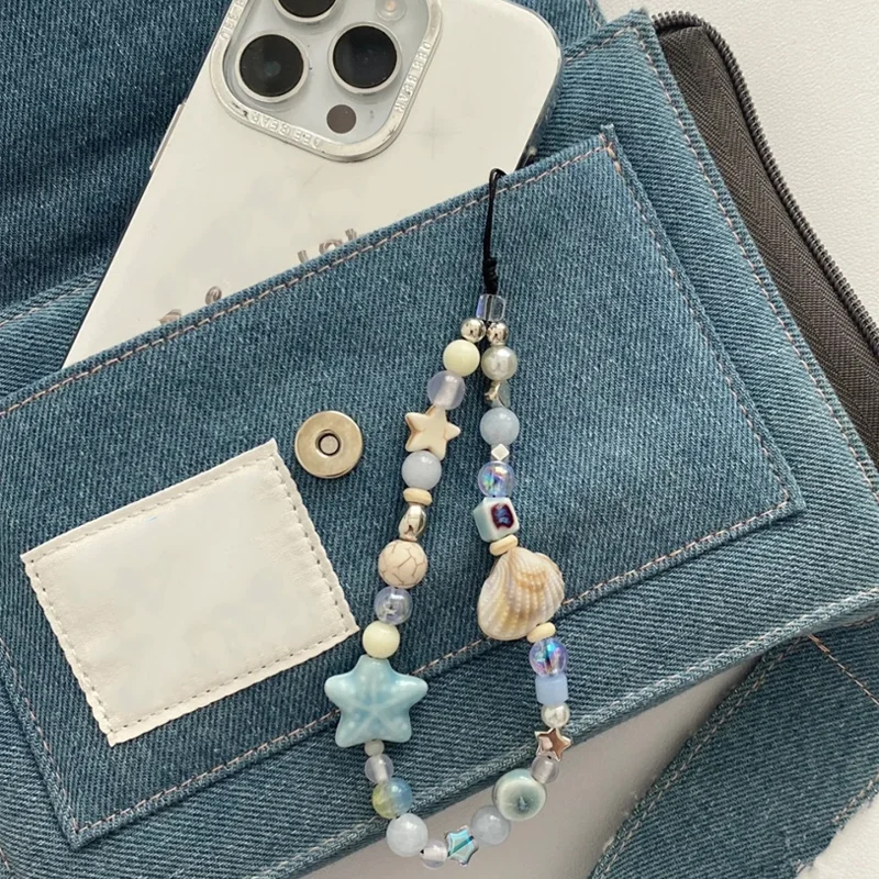 INS Star Seashell Beaded Cute Charm Chain Phone Lanyard Keychain Woman Girl Bag Pendant for Mobile Phone Pendant, Key Pendant - Image 3