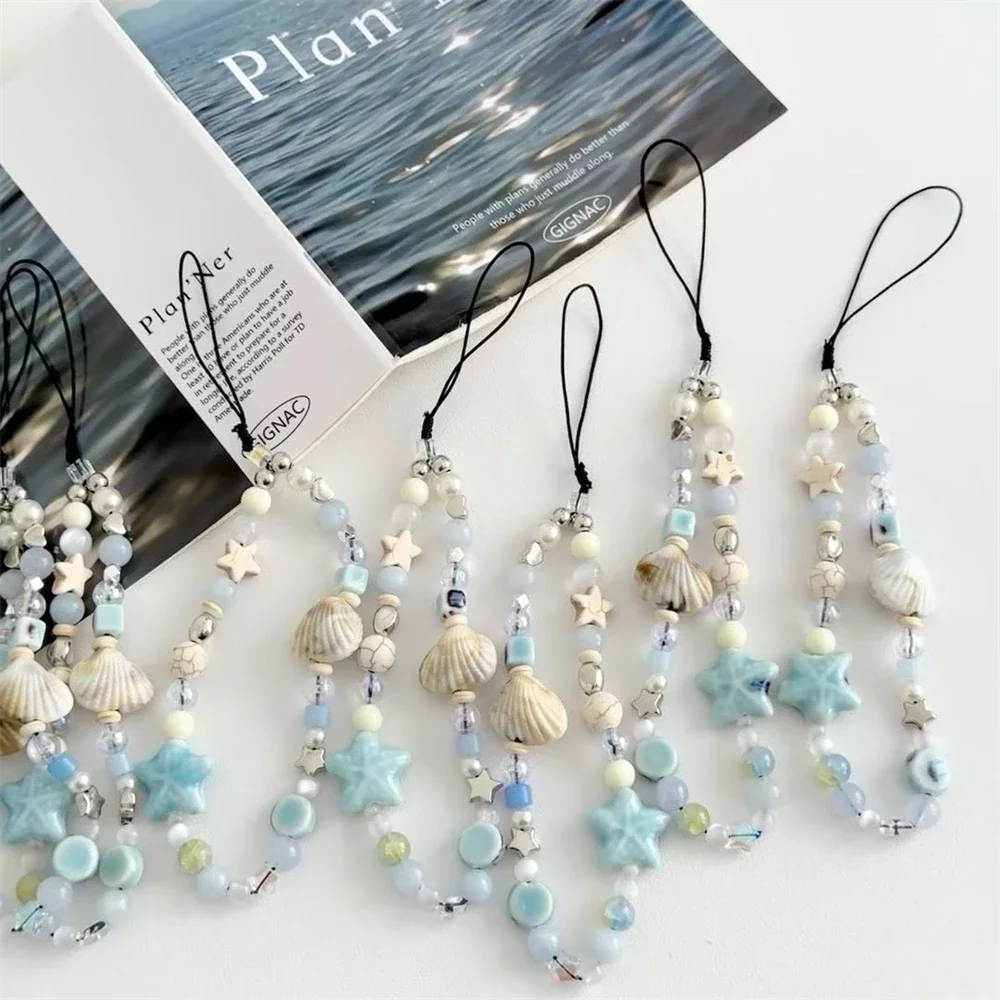 INS Star Seashell Beaded Cute Charm Chain Phone Lanyard Keychain Woman Girl Bag Pendant for Mobile Phone Pendant, Key Pendant - Image 6