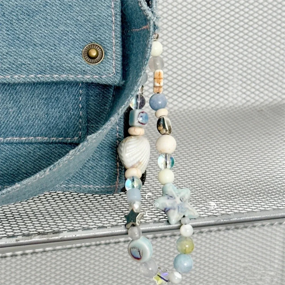 INS Star Seashell Beaded Cute Charm Chain Phone Lanyard Keychain Woman Girl Bag Pendant for Mobile Phone Pendant, Key Pendant - Image 4