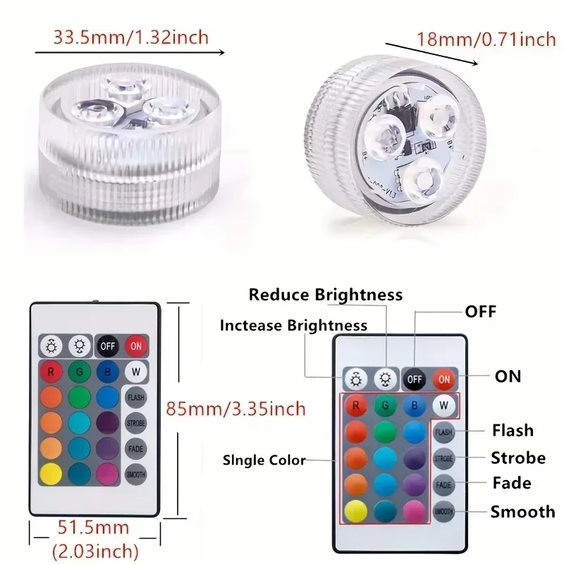 Indoor LED Night Light Battery Powered,RGB Submersible Pool Lamp Remote Control,16 Color Changing,Tabletop,Vase,Aquarium Decor - Image 6