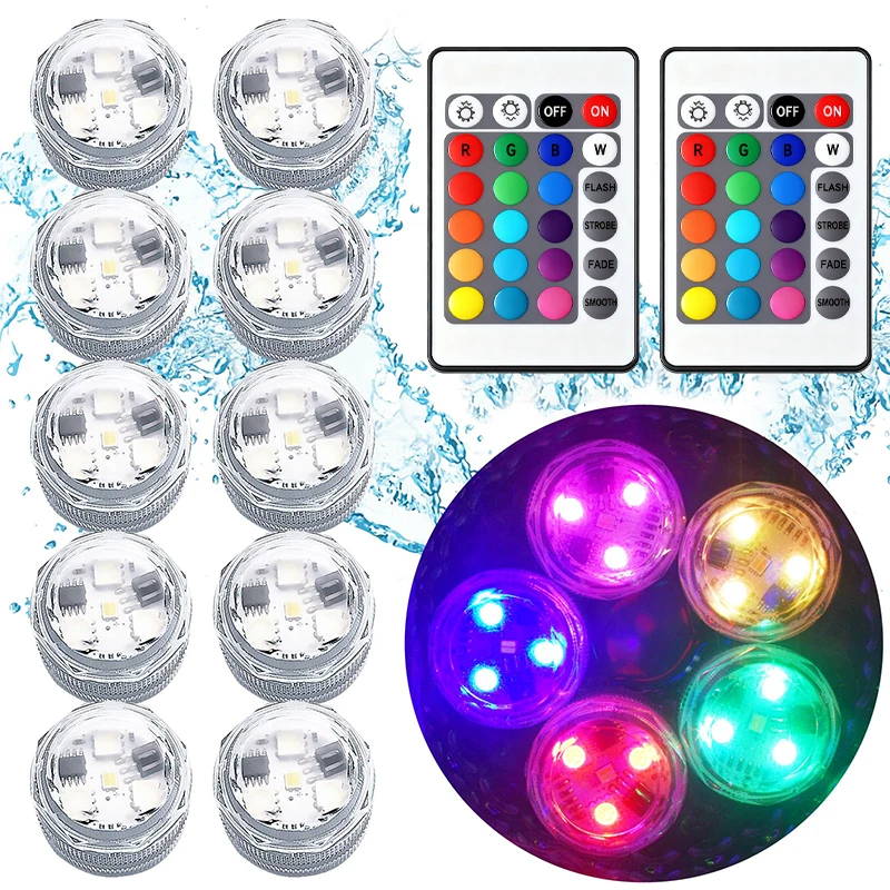 Indoor LED Night Light Battery Powered,RGB Submersible Pool Lamp Remote Control,16 Color Changing,Tabletop,Vase,Aquarium Decor