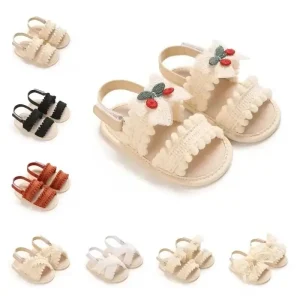 Infant Pre-Walker Shoes 0-18M Baby Girls Summer Sandals Bow Cherry Decor Soft Sole Breathable Daily Casual Baby Shoes