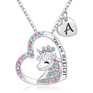 Initial Letter Unicorn Necklace You Are Magical Horse Pendant Necklaces For Girls Birthday Gifts