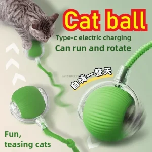 Interactive Cat Ball Toys Automatic Rolling Ball Faux Tail Rechargeable Pet Electric Toy Dog Cat Training Imitate Mouse Pet Toys