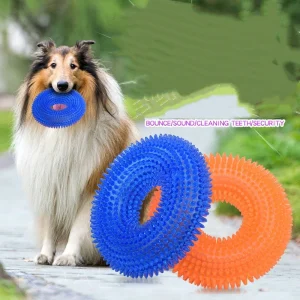 Interactive Squeaky Dog Chew Toy for Puppies - Bite Resistant TPR Tooth Cleaning Thorn Barbed Molar Chew Toy for Dogs