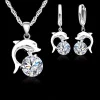 Jewelry Sets for Women Grils Wedding Engagement CZ Diamond 925 Sterling Silver Color Dolphin Pendant Necklace Hoop Earrings