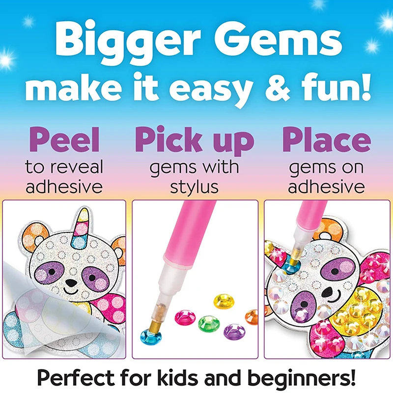 Kids Big Gem Diamond Painting Kit Create 12 Stickers DIY Arts Crafts Girls Boys Magical 5D Diamond Painting by Numbers Toys Gift - Image 2