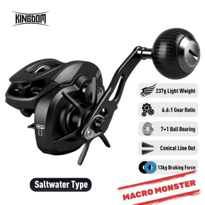 Kingdom MACRO Monster Baitcasting Reel Aluminum Frame 6.6:1 Gear Ratio 13KG Max Drag 7+1BB Reel For Freshwater Saltwater Fishing