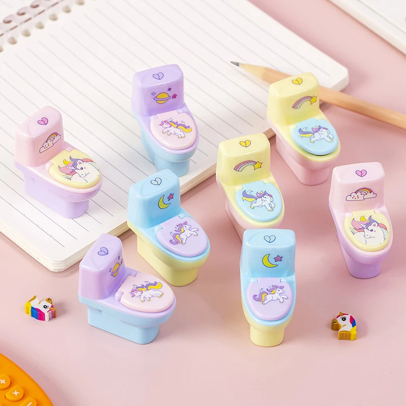 Korean Creative Toilet Shape Pencil Sharpener Cartoon Pencil Sharpener With Eraser School Supplies Students Stationery - Image 2