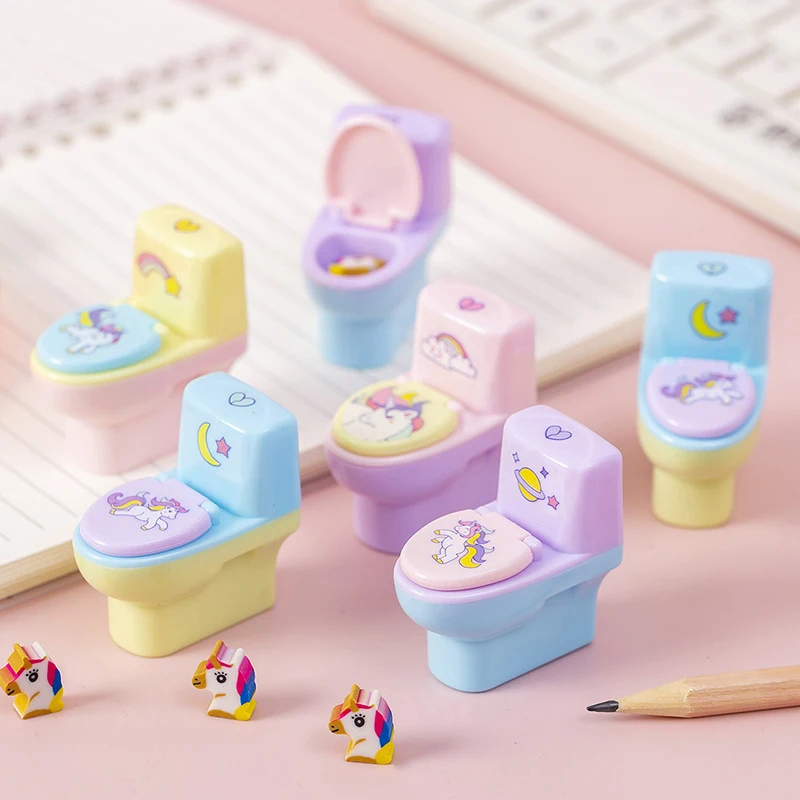 Korean Creative Toilet Shape Pencil Sharpener Cartoon Pencil Sharpener With Eraser School Supplies Students Stationery - Image 3