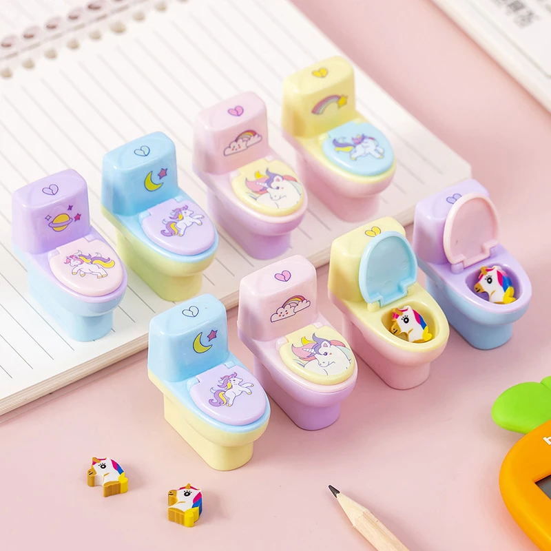 Korean Creative Toilet Shape Pencil Sharpener Cartoon Pencil Sharpener With Eraser School Supplies Students Stationery - Image 4