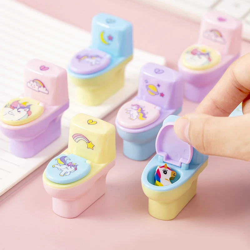 Korean Creative Toilet Shape Pencil Sharpener Cartoon Pencil Sharpener With Eraser School Supplies Students Stationery