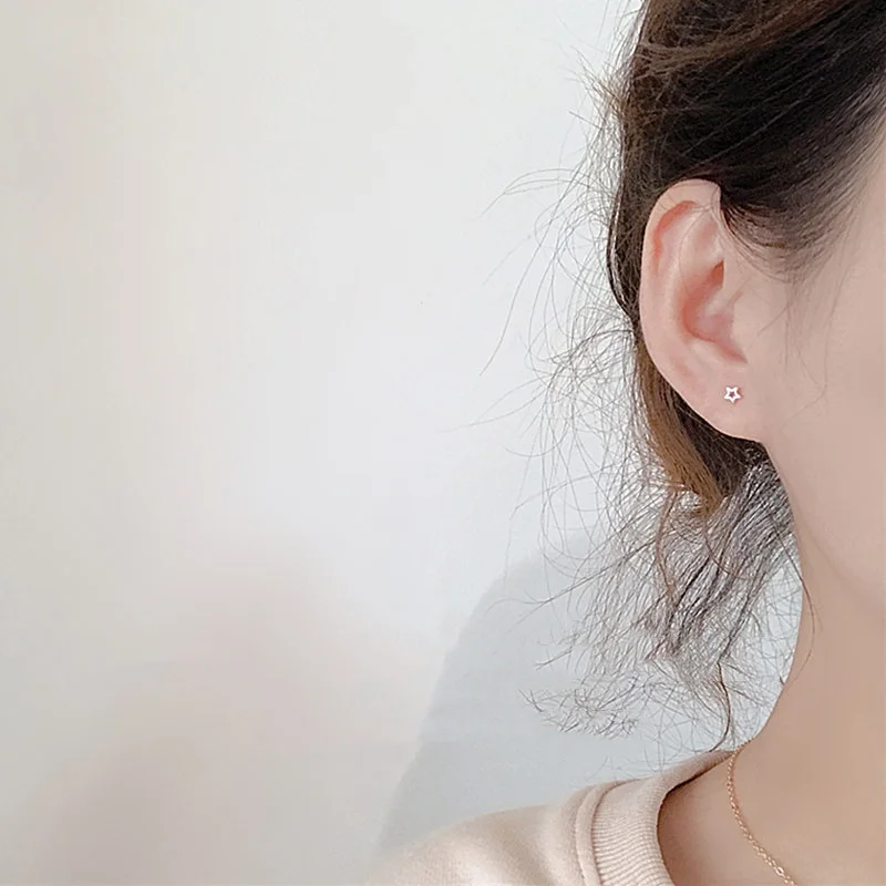 Korean Mini Small Heart Stars Stud Earrings For Women Student Teen Simple Tiny Minimalist Silver Color Ear Piercing Jewelry - Image 2