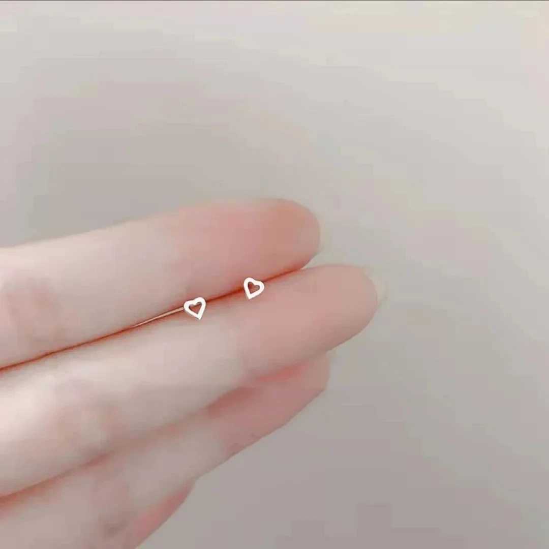 Korean Mini Small Heart Stars Stud Earrings For Women Student Teen Simple Tiny Minimalist Silver Color Ear Piercing Jewelry - Image 3