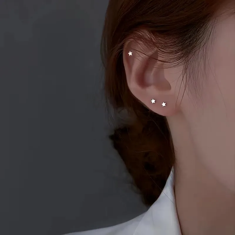 Korean Mini Small Heart Stars Stud Earrings For Women Student Teen Simple Tiny Minimalist Silver Color Ear Piercing Jewelry - Image 4