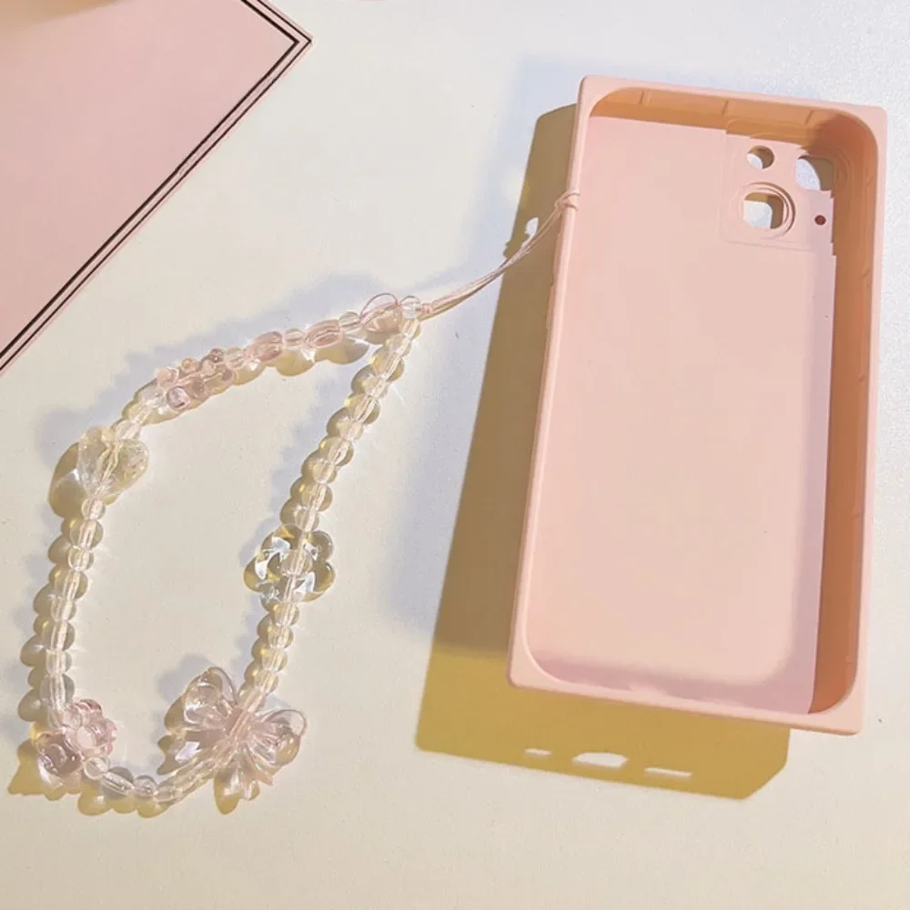 Korean Pink Bear Butterfly Flower Phone Strap Charm Chain Knot Cellphone Lanyard Keychain Woman Girl Bag Camera Pendant For Case - Image 2