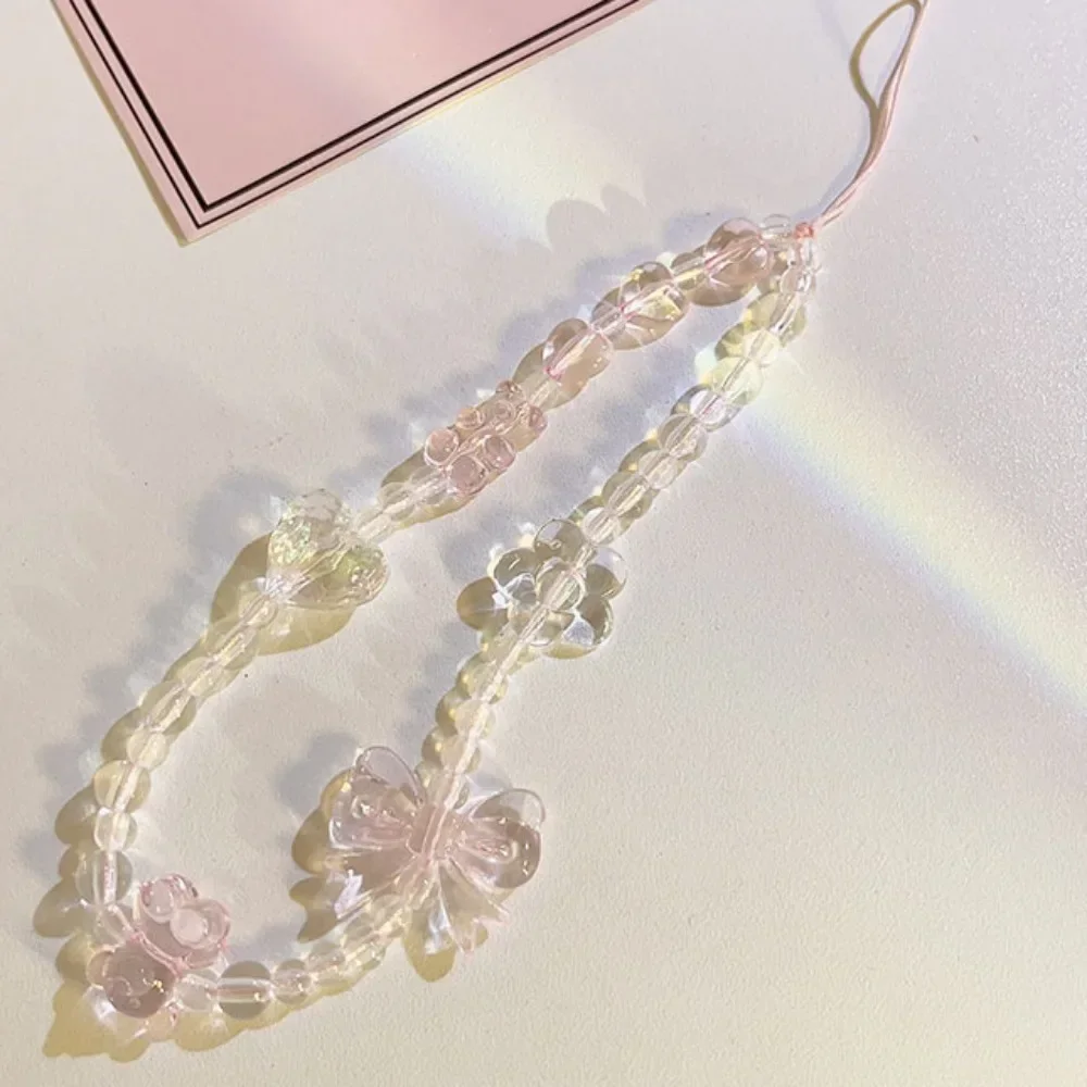 Korean Pink Bear Butterfly Flower Phone Strap Charm Chain Knot Cellphone Lanyard Keychain Woman Girl Bag Camera Pendant For Case - Image 3