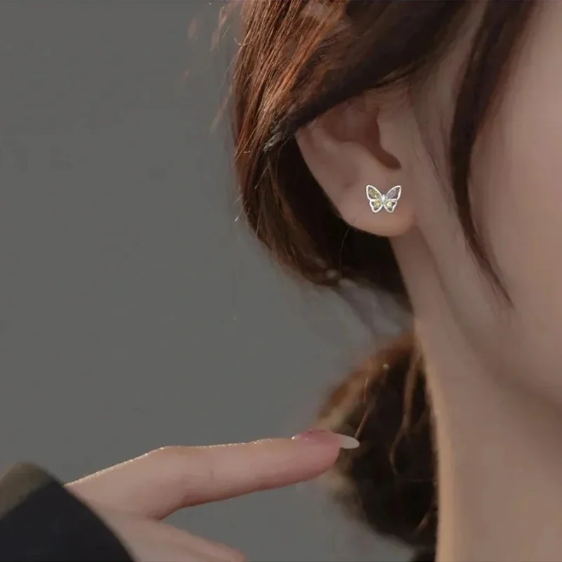 Korean Silver Color Tragus Piercing Helix Studs Earrings For Women 2Pcs Butterfly Heart Trendy Ear Piercing Body Jewelry Gifts - Image 2