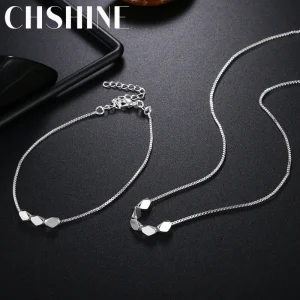 Korean fashion 925 sterling Silver box chain bracelets neckalce for women Party wedding accessories jewelry sets Couple gifts