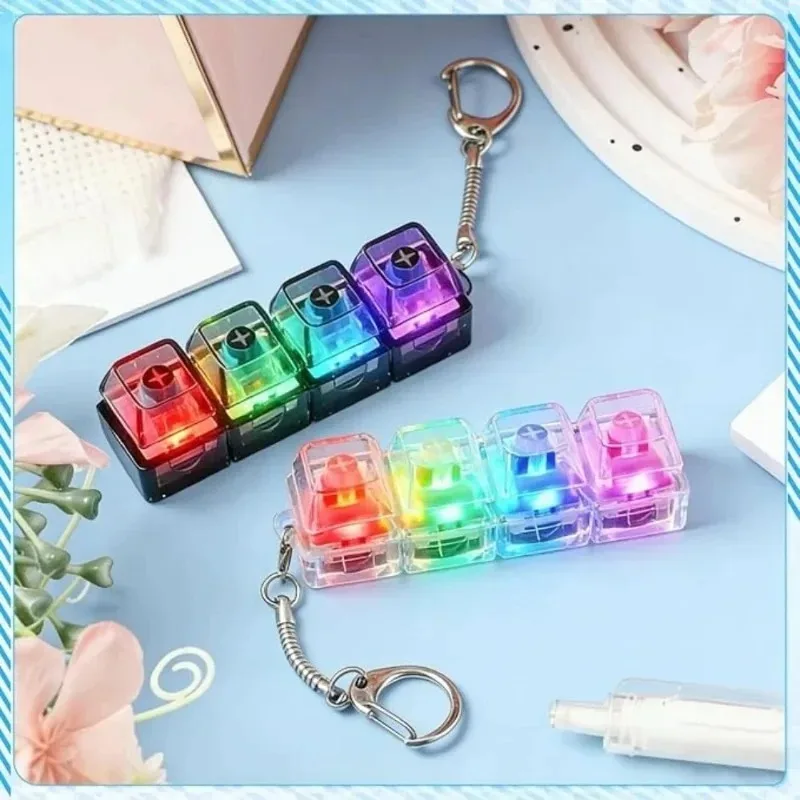 LED Keyboard Keychain /;Fidget Toy Crystal Clicker Sensory Toy for Stress; Relief Keyboard Keychain Fidget Gadget for Adults Kid - Image 2