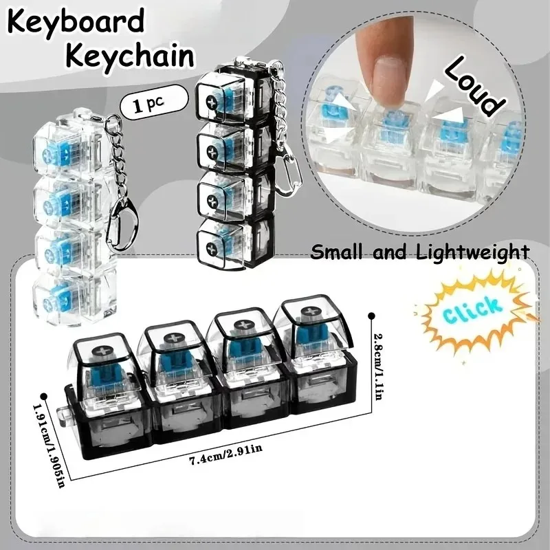 LED Keyboard Keychain /;Fidget Toy Crystal Clicker Sensory Toy for Stress; Relief Keyboard Keychain Fidget Gadget for Adults Kid - Image 5