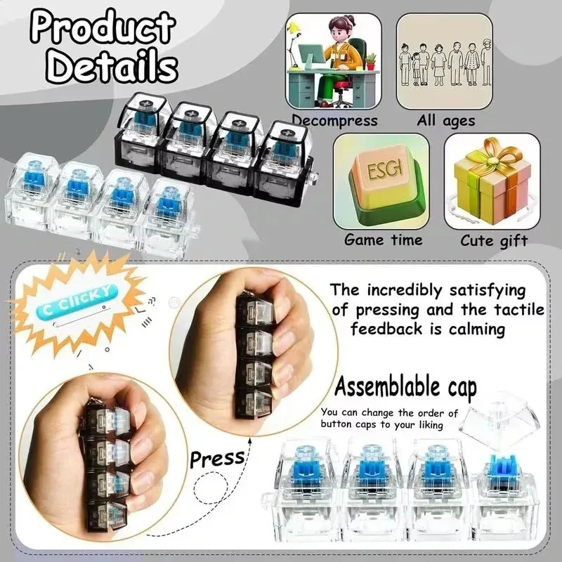 LED Keyboard Keychain /;Fidget Toy Crystal Clicker Sensory Toy for Stress; Relief Keyboard Keychain Fidget Gadget for Adults Kid - Image 6