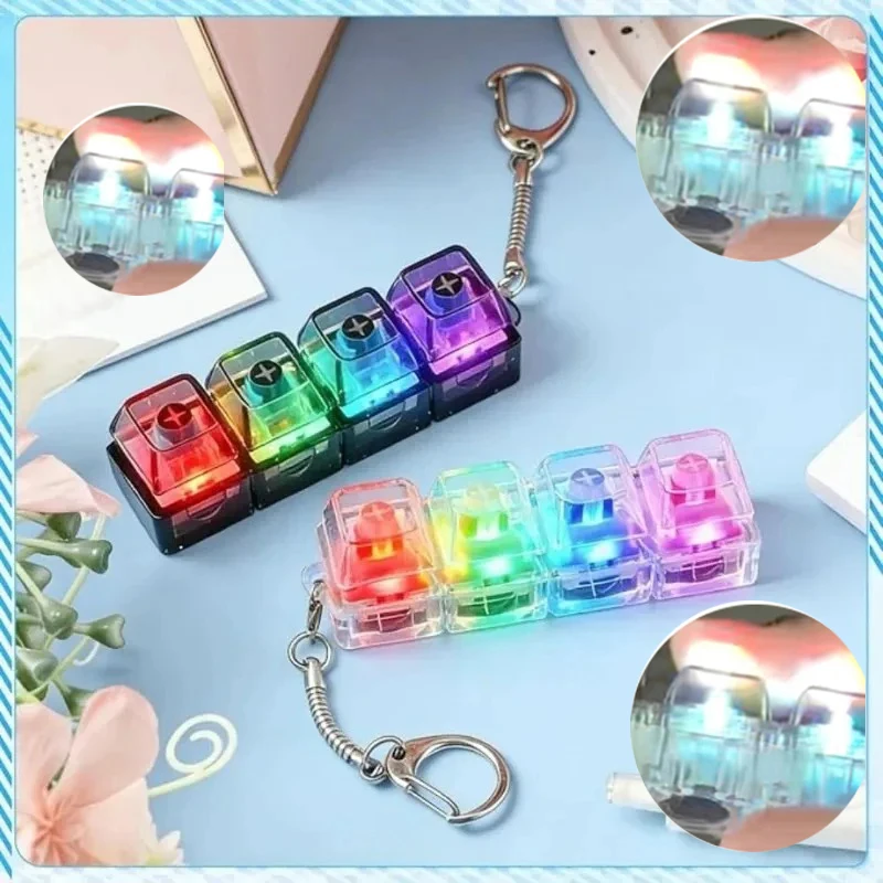 LED Keyboard Keychain /;Fidget Toy Crystal Clicker Sensory Toy for Stress; Relief Keyboard Keychain Fidget Gadget for Adults Kid