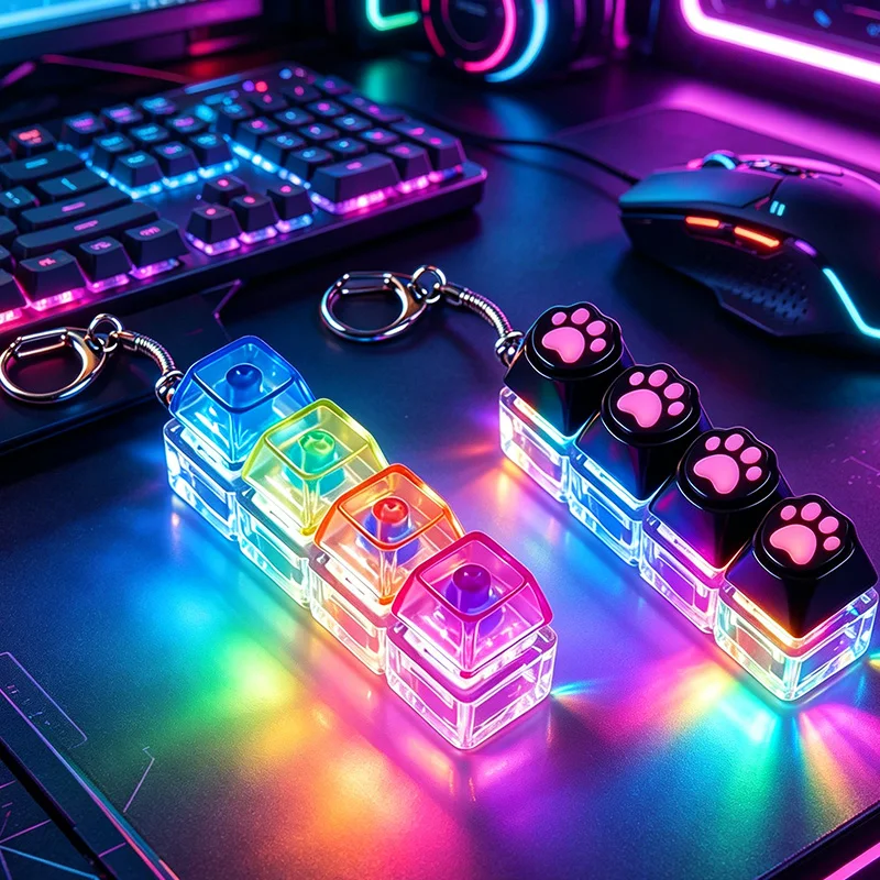 LED Light Keyboard Keychain Fidget Toy Clickable Button Stress Relief Portable Desk Accessory Office Decor Gifts Anxiety Relief - Image 2